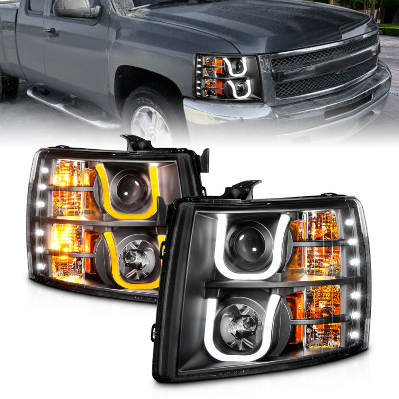 
                      
                        ANZO 2007-2013 Chevrolet Silverado 1500/2500 Projector Headlights w/ U-Bar Switchback Black w/ Amber
                      
                    