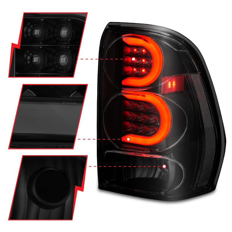 
                      
                        ANZO 2002-2009 Chevrolet Trailblazer LED Tail Lights w/ Light Bar Black Housing Smoke Lens
                      
                    