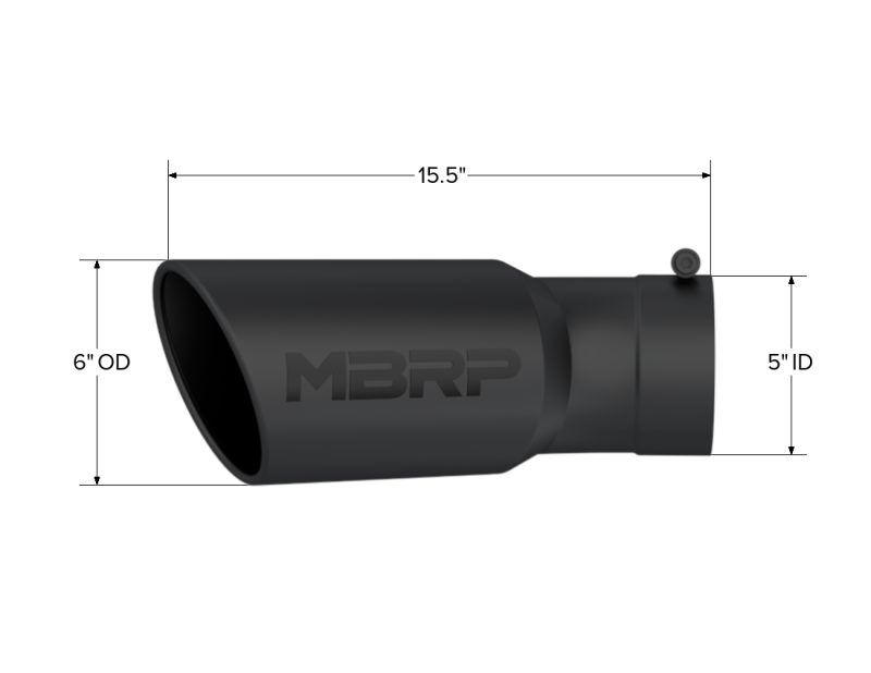 
                      
                        MBRP Universal Tip 6in OD 5in Inlet 15.5in Length 30 Deg Bend Angled Rolled End Black
                      
                    