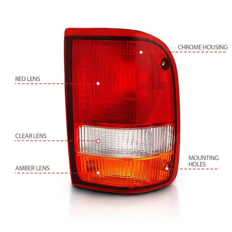 
                      
                        ANZO 1993-1997 Ford Ranger Tail Light Red/Cear (OE)
                      
                    