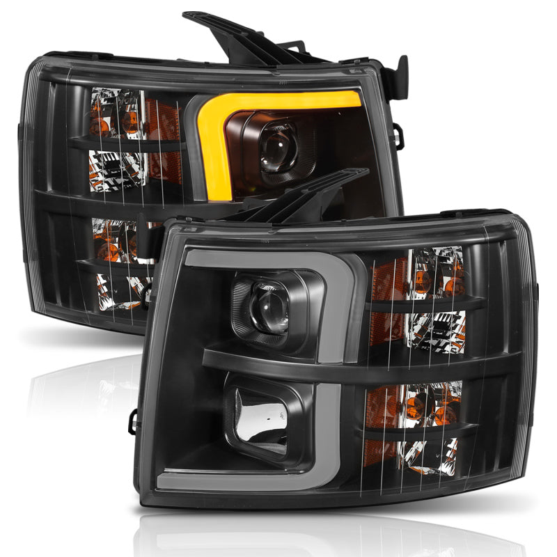 
                      
                        ANZO 07-13 Chevrolet Silverado 1500 Plank Style Projector Headlights Black w/ Amber
                      
                    