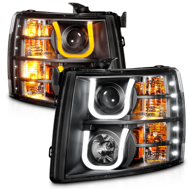 
                      
                        ANZO 2007-2013 Chevrolet Silverado 1500/2500 Projector Headlights w/ U-Bar Switchback Black w/ Amber
                      
                    