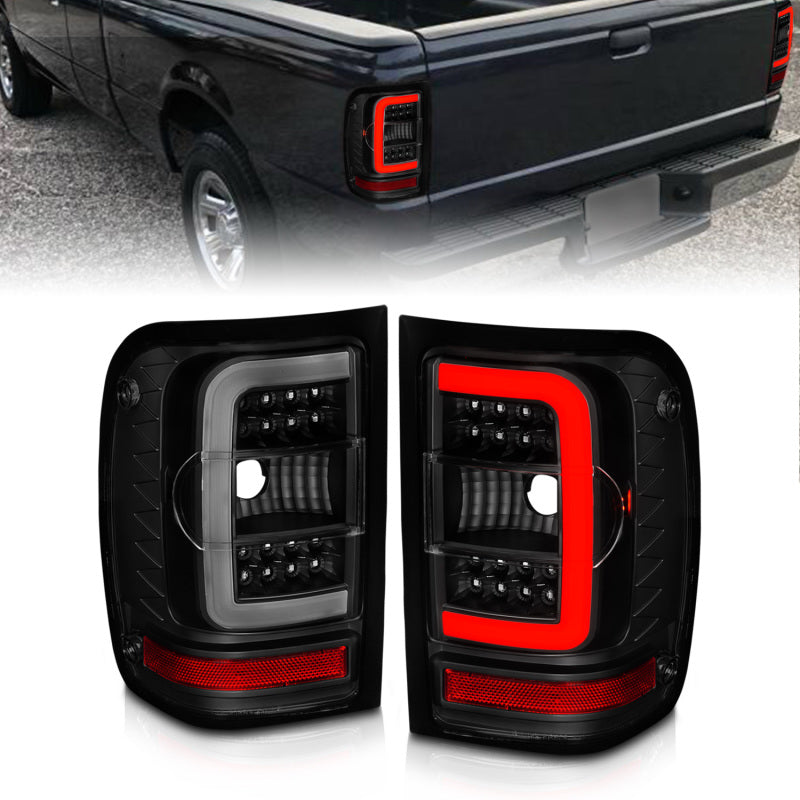 ANZO 01-11 Ford Ranger LED Taillights - Black Housing w/ Smoke Lens & Light Bar