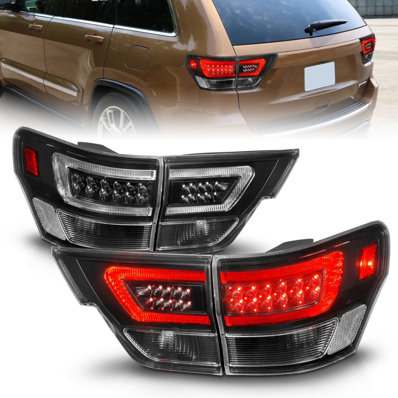 ANZO 11-13 Jeep Grand Cherokee LED Taillights w/ Lightbar Black Housing/Clear Lens 4pcs