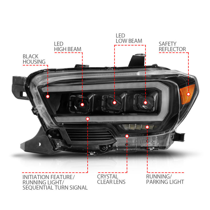 
                      
                        ANZO 16-22 Toyota Tacoma LED Projector Headlights w/ Light Bar Sequential Black Housing w/Initiation
                      
                    