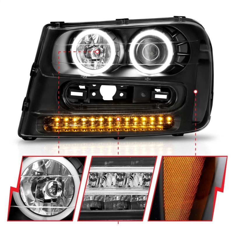 
                      
                        ANZO 2002-2009 Chevrolet Trailblazer Projector Headlights w/ Halo Black
                      
                    