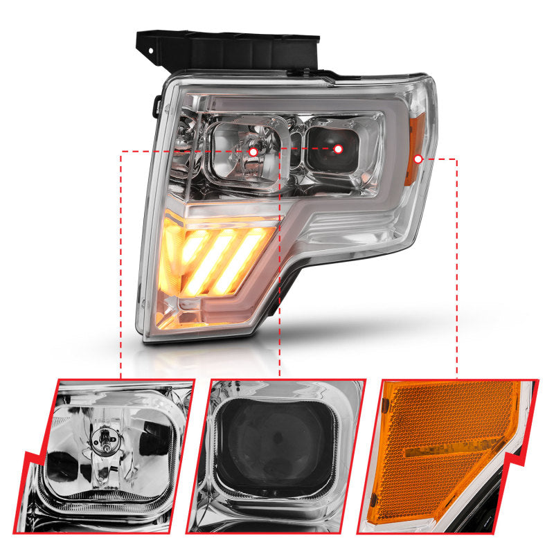 
                      
                        ANZO 2009-2014 Ford F-150 Projector Headlight Chrome Amber
                      
                    