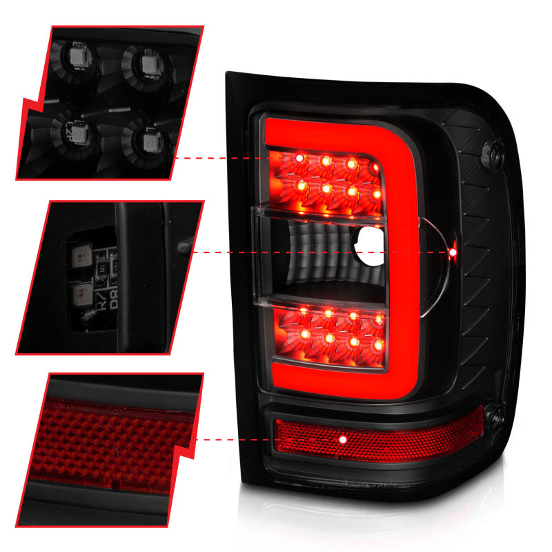 
                      
                        ANZO 01-11 Ford Ranger LED Taillights - Black Housing w/ Smoke Lens & Light Bar
                      
                    