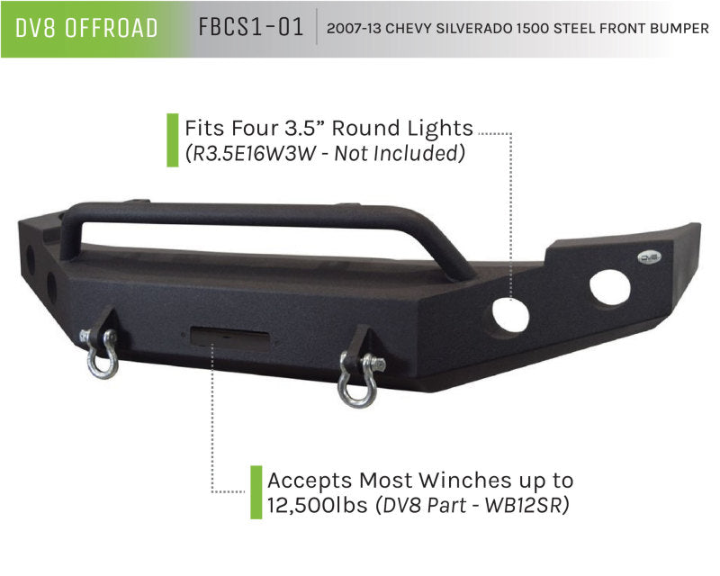 
                      
                        DV8 Offroad 07-13 Chevrolet Silverado 1500 Front Bumper - Black Powdercoat
                      
                    