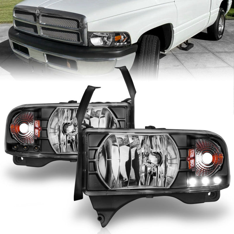 
                      
                        ANZO 1994-2001 Dodge Ram Crystal Headlights Black w/ LED
                      
                    