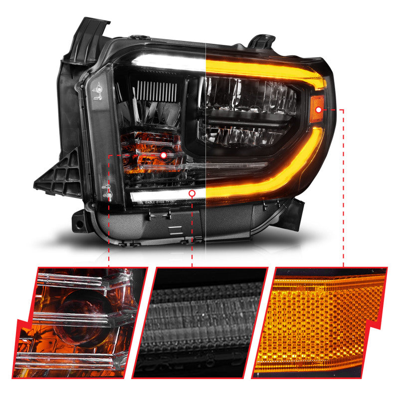 
                      
                        ANZO 14-21 Toyota Tundra (OE Halogen w/LED DRL) LED Crystal Headlights w/ Switchback &amp; DRL - Blk
                      
                    