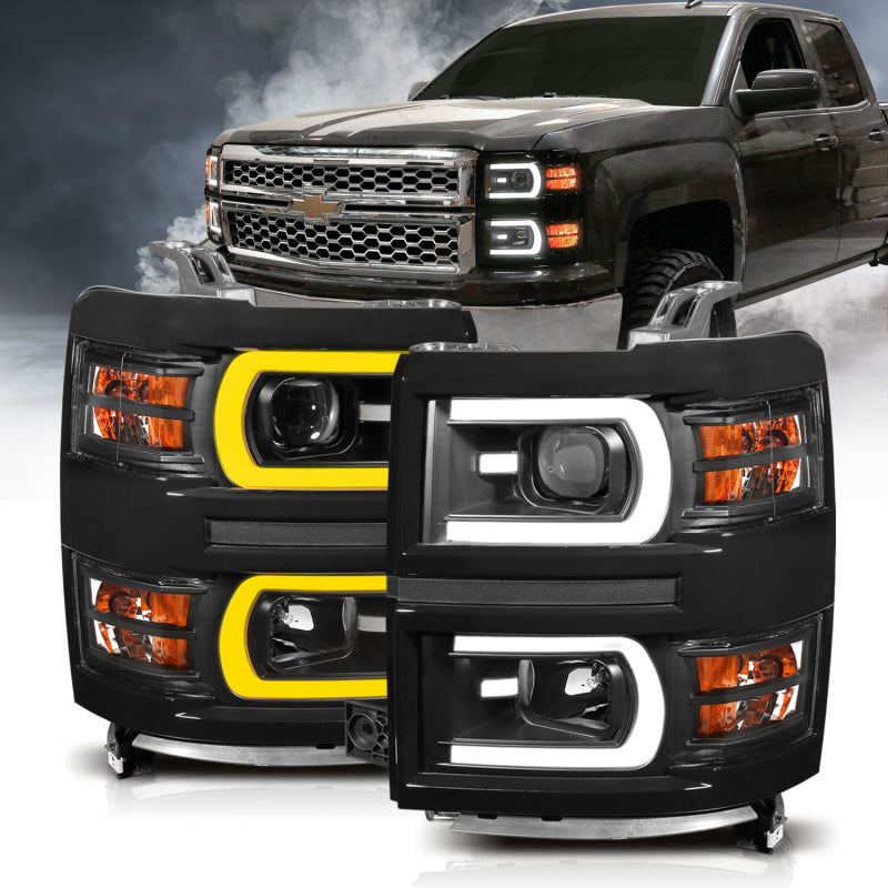 
                      
                        ANZO 14-15 Chevrolet Silverado 1500 Projector Headlights w/ Plank Style Switchback Black w/ Amber
                      
                    