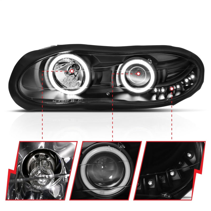 
                      
                        ANZO 1998-2002 Chevrolet Camaro Projector Headlights w/ Halo Black
                      
                    