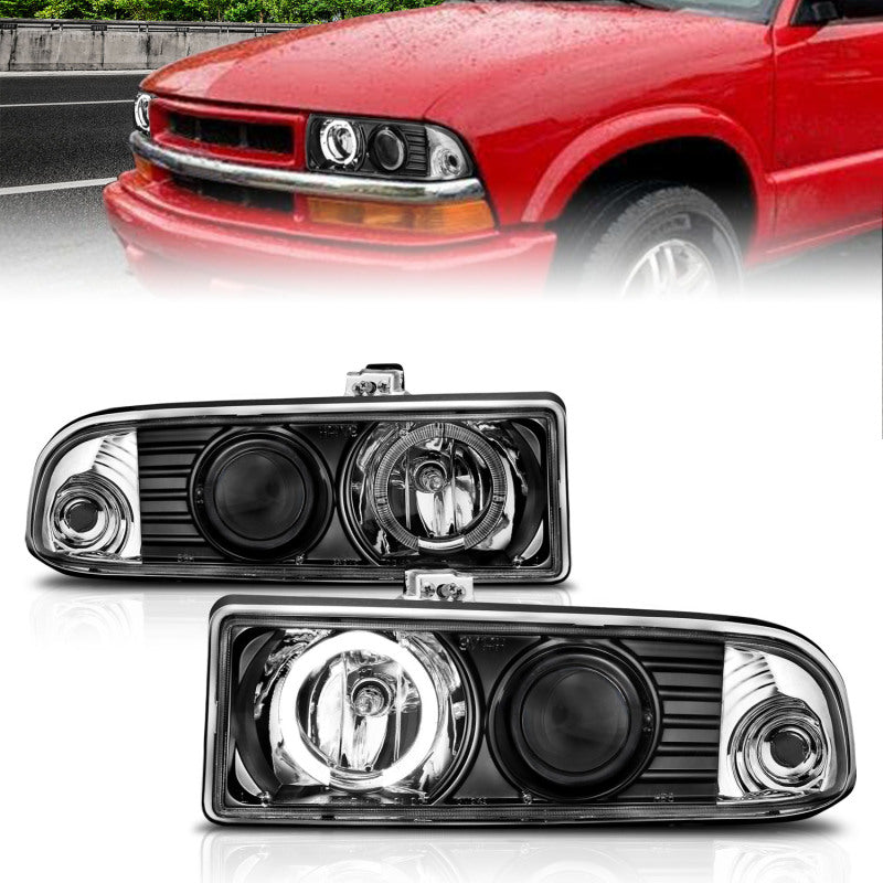 
                      
                        ANZO 1998-2005 Chevrolet S-10 Projector Headlights w/ Halo Black
                      
                    