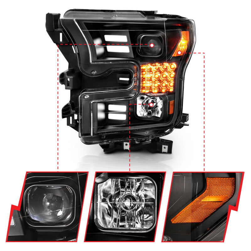 
                      
                        ANZO 15-17 Ford F-150 Project Headlights w/ Plank Style Design Black w/ Amber Sequential Turn Signal
                      
                    