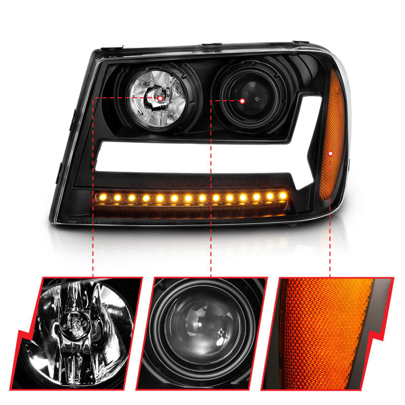 
                      
                        ANZO 2006-2009 Chevrolet Trailblazer Projector Headlights w/ Plank Style Design Black w/ Amber
                      
                    