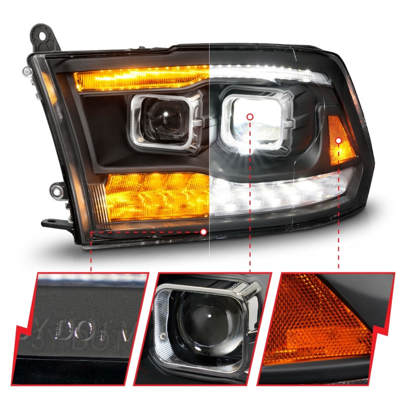 
                      
                        ANZO 09-18 Dodge Ram 1500/2500/3500 Full LED Proj Headlights w/Switchback Light Bar - Black
                      
                    