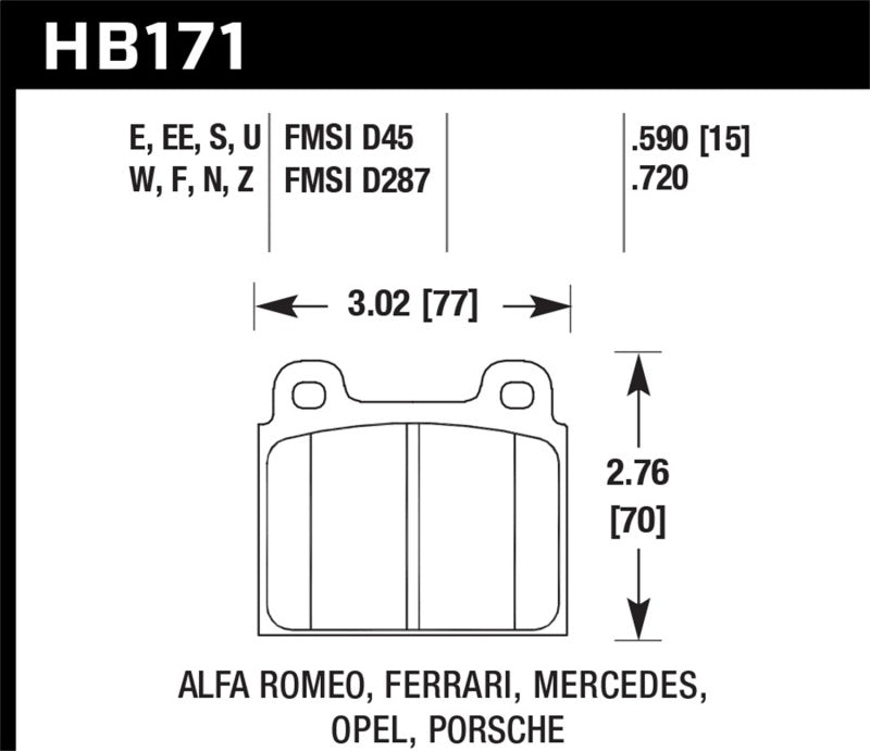 Hawk 69-77 & 84-89 Porsche 911 DTC-70 Front Race Brake Pads