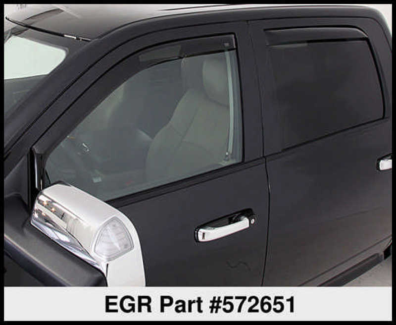 
                      
                        EGR 09+ Dodge Ram Pickup Quad Cab In-Channel Window Visors - Set of 4 (572651)
                      
                    