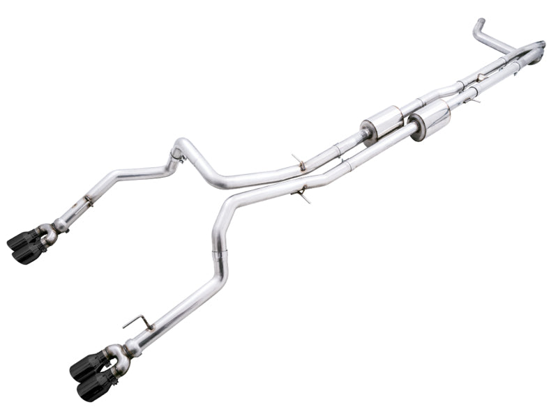 AWE Tuning 4th Gen GM 1500 6.2L 0FG Catback Split Rear Exit (w/ Bumper Cutouts) - Quad Diamond Tips