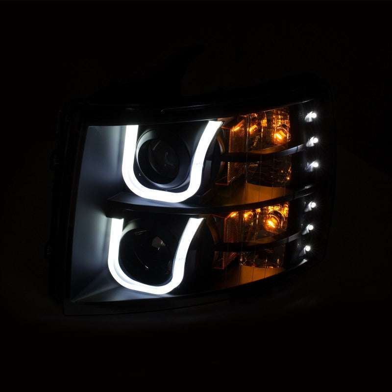 
                      
                        ANZO 2007-2013 Chevrolet Silverado 1500/2500 Projector Headlights w/ U-Bar Switchback Black w/ Amber
                      
                    