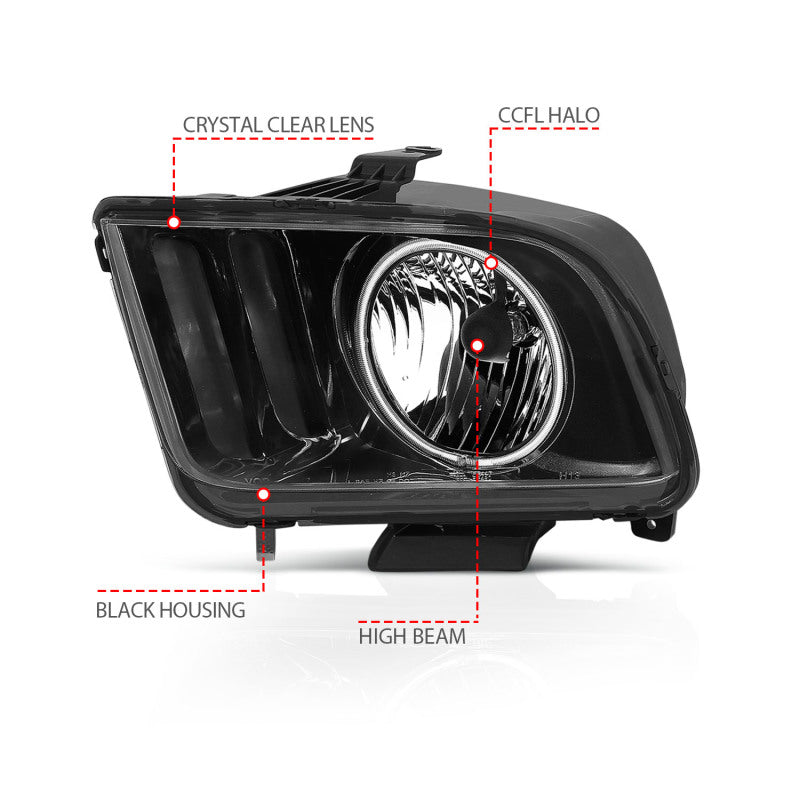 
                      
                        ANZO 2005-2009 Ford Mustang Crystal Headlights w/ Halo Black (CCFL)
                      
                    