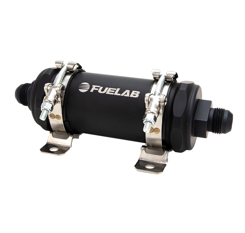 Fuelab PRO Series In-Line Fuel Filter (10gpm) -10AN In/-10AN Out 6 Micron Fiberglass - Matte Black